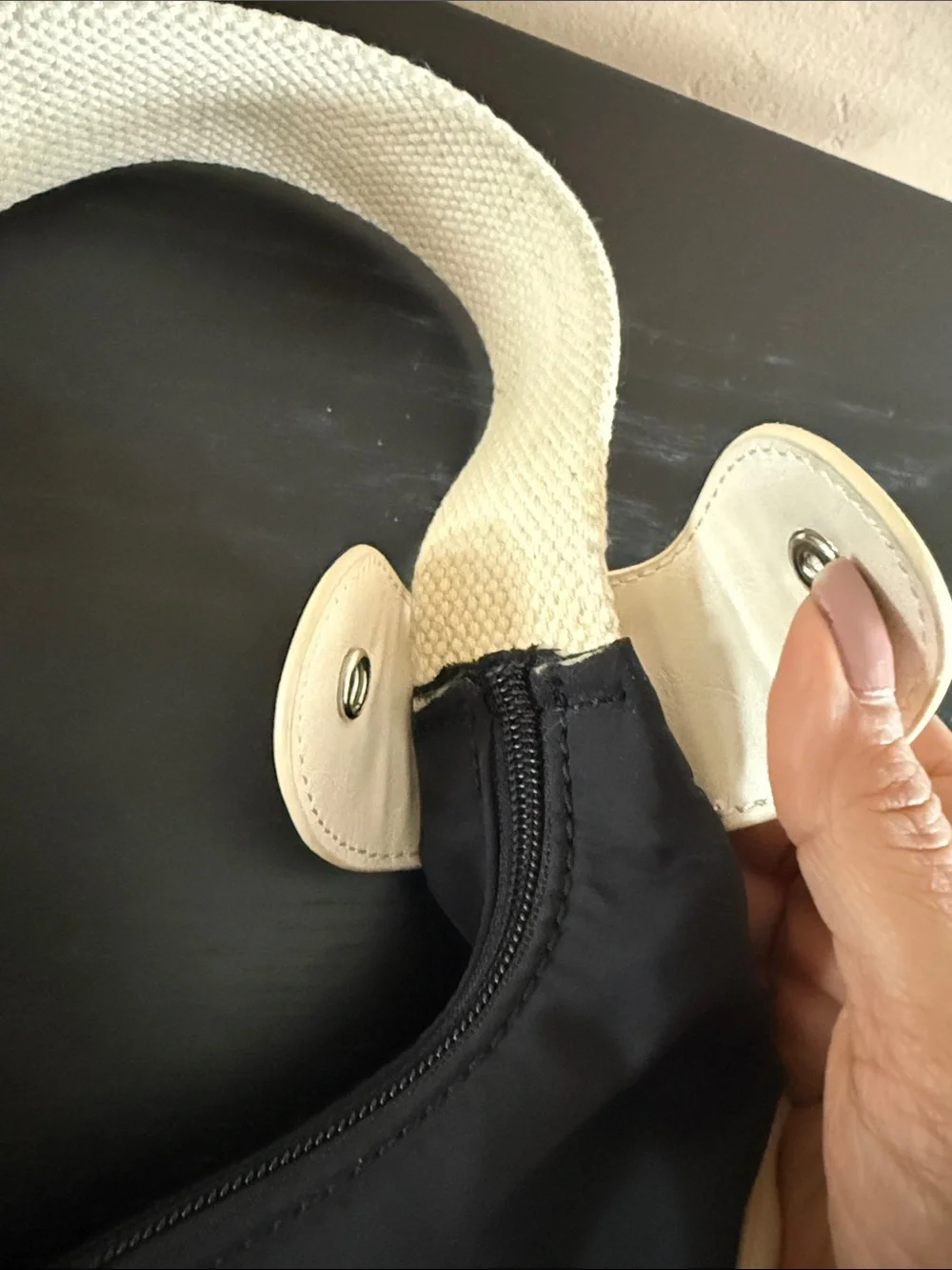 Brandy Melville Black White Nylon Vegan Leather Trim Shoulder Bag Y2K Hobo